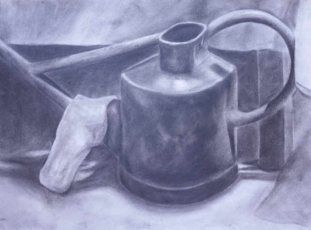 charcoal drawing watering can